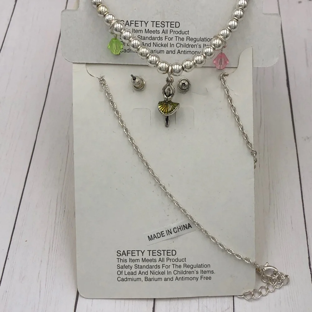 🌼 Girls Ballerina Necklace & Bracelet Set